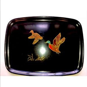 Vintage Couroc Tray Ducks in Flight Above Grass Mid Century Modern Monterey CA